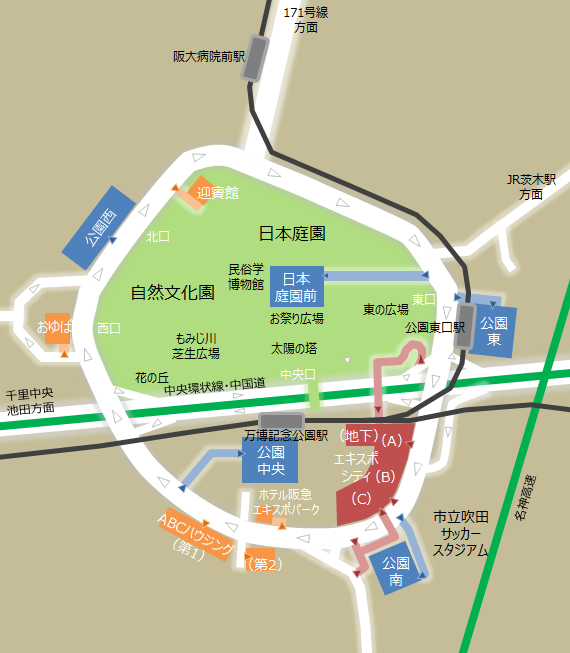 万博公園　駐車場地図